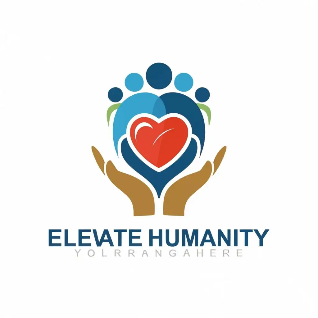 logo, Hand , heart , people, charity , with the text "Elevate humanity", typography, be used in Nonprofit industry
