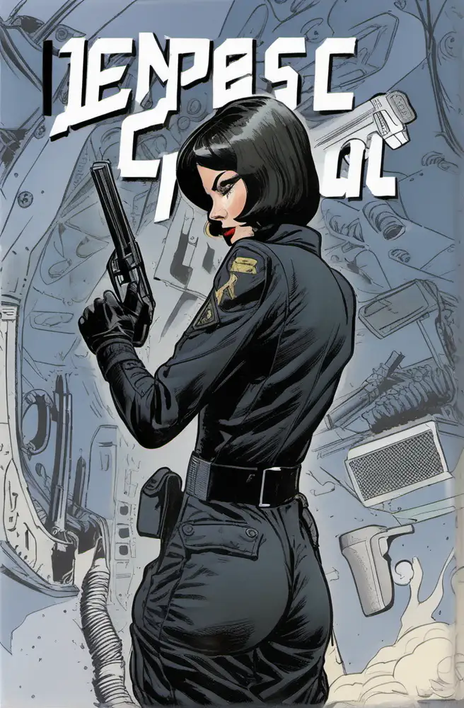 Black Russian Combat Suit Woman with Pistol Thrilling Comic Book Cover