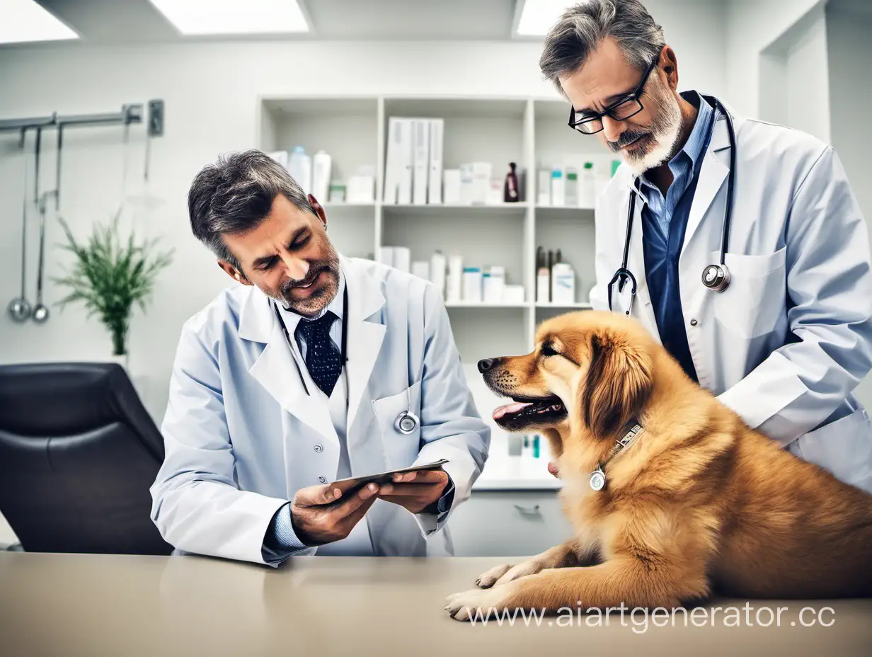 Изображение врача и собаки в ветеринарной клинике