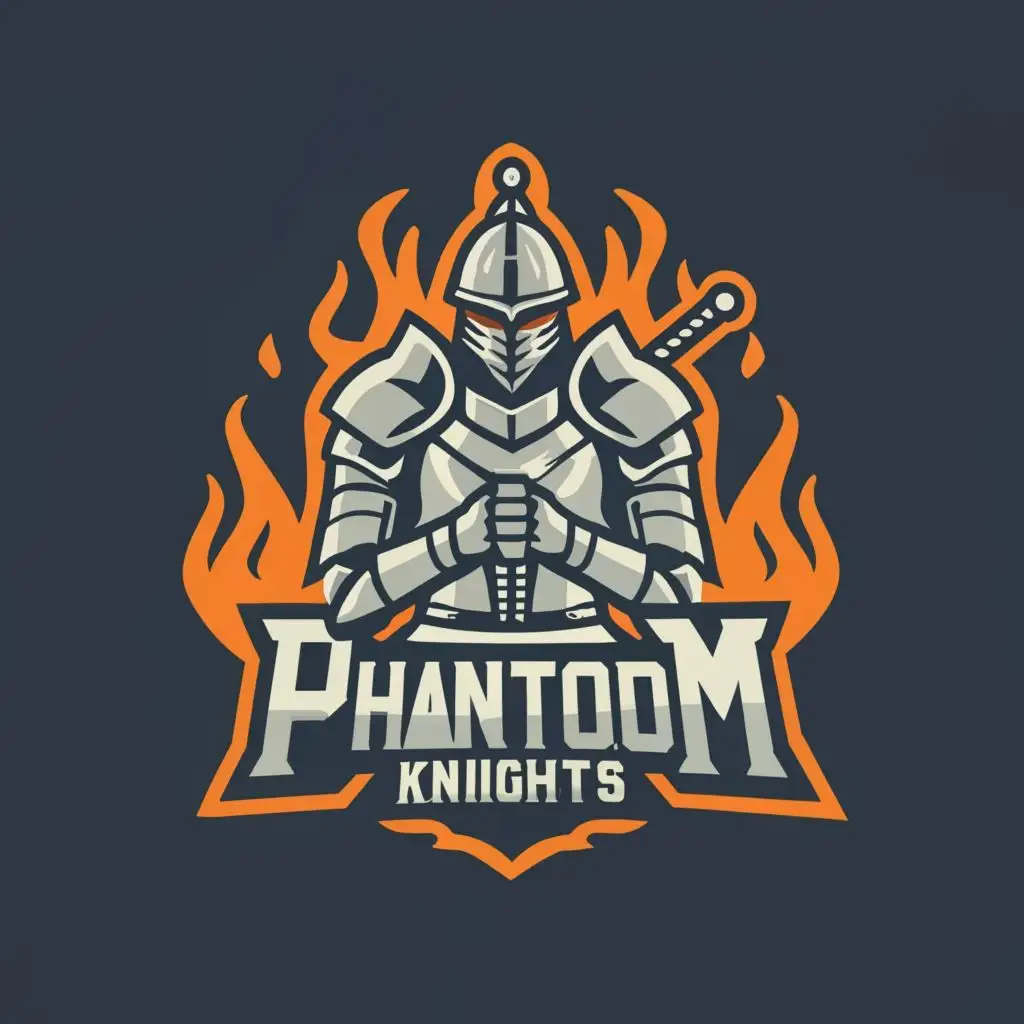 a logo design,with the text "PHANTOM KNIGHTS", main symbol:A knight with katana protecting civilians from a great disaster,Moderate,clear background