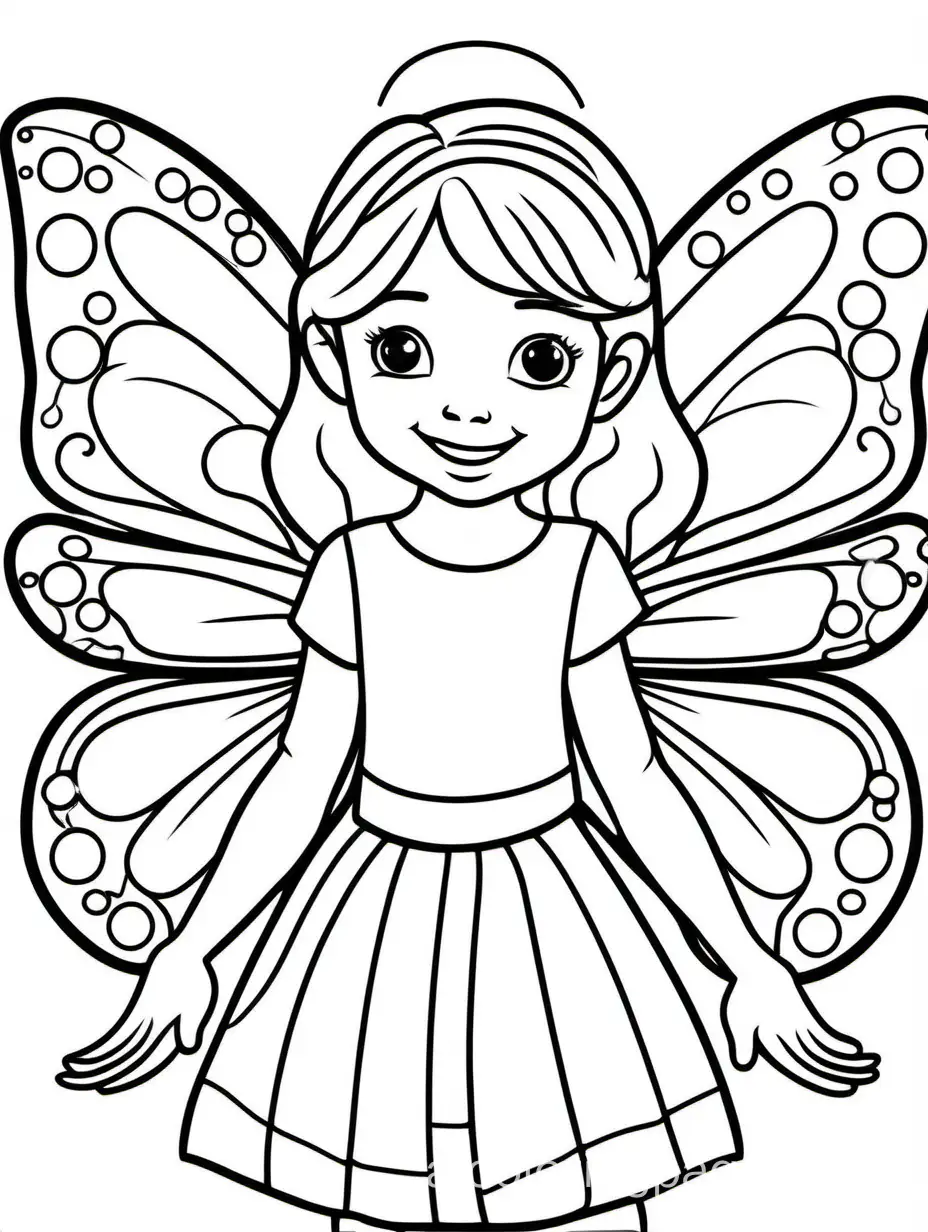  happy friendly playful girl with butterfly wings coloring book page for kids, Coloring Page, black and white, line art, white background, Simplicity, Ample White Space. The background of the coloring page is plain white to make it easy for young children to color within the lines. The outlines of all the subjects are easy to distinguish, making it simple for kids to color without too much difficulty
, Coloring Page, black and white, line art, white background, Simplicity, Ample White Space. The background of the coloring page is plain white to make it easy for young children to color within the lines. The outlines of all the subjects are easy to distinguish, making it simple for kids to color without too much difficulty