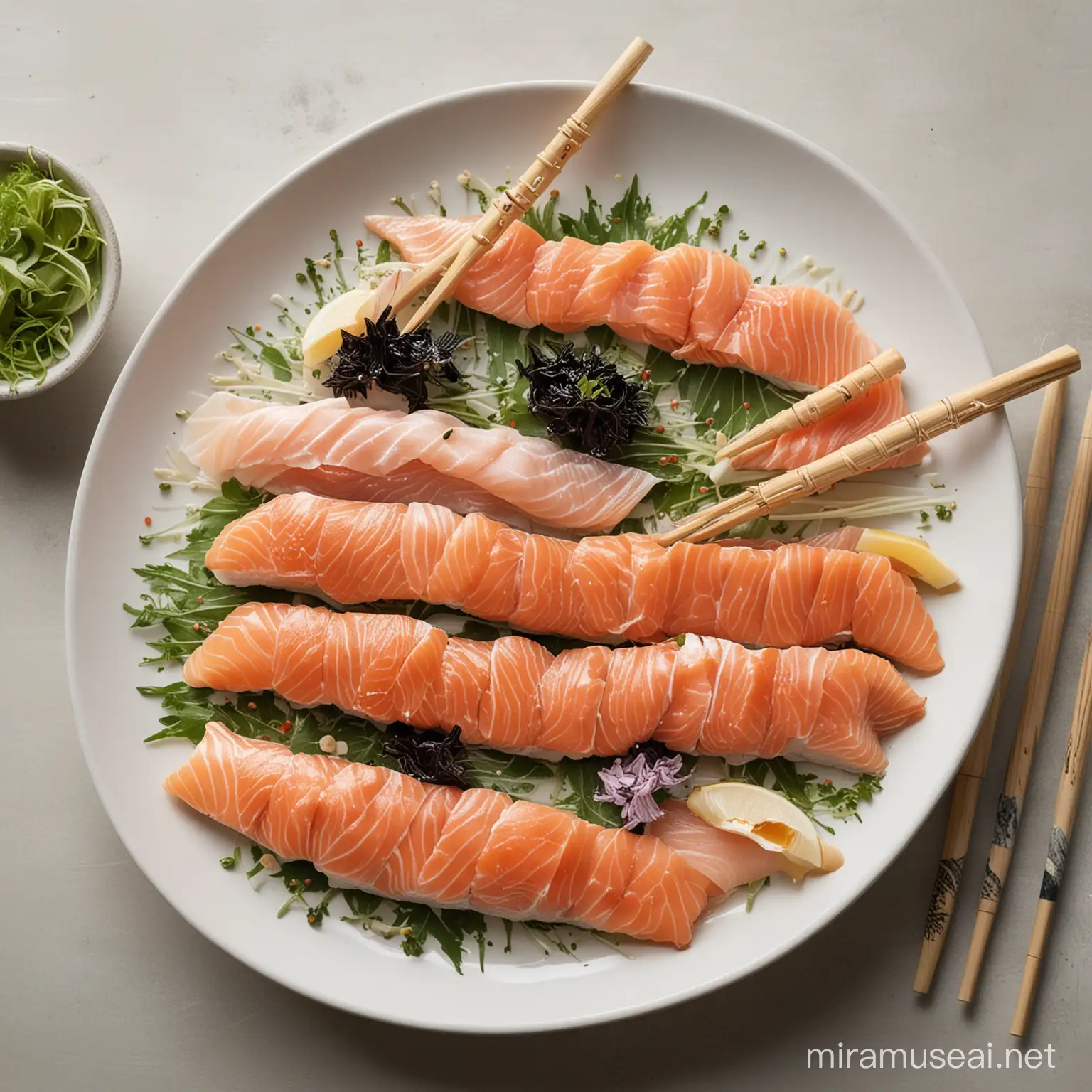Elegant Salmon Sashimi Presentation with Chopsticks