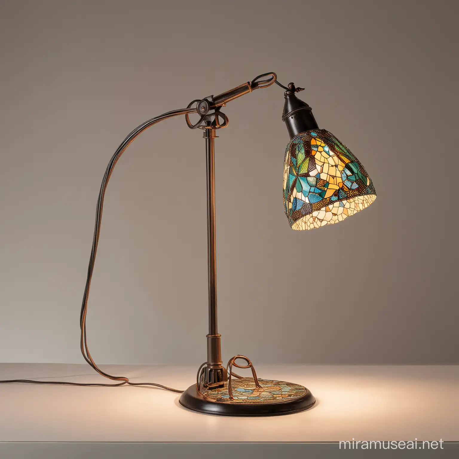Una lámpara de escritorio como si fuera diseñada por ANTONI GAUDÍ que sea vintage
