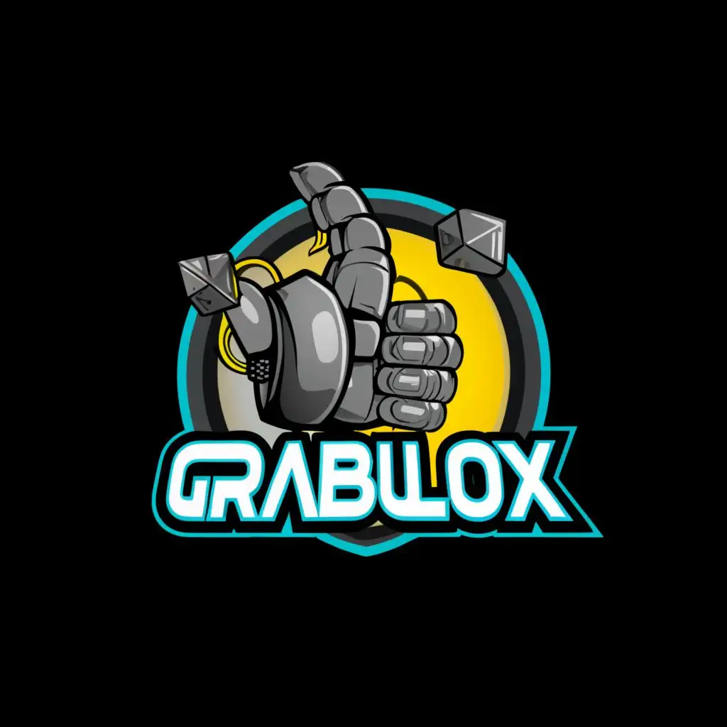 logo, Robot Arm/claw, with the text "grablox", typography