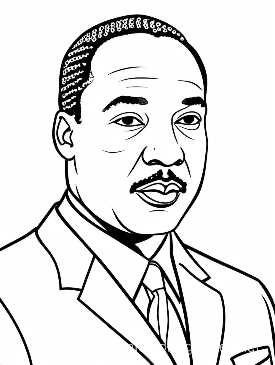 mlk, Coloring Page, black and white, line art, white background, Simplicity, Ample White Space. The background of the coloring page is plain white to make it easy for young children to color within the lines. The outlines of all the subjects are easy to distinguish, making it simple for kids to color without too much difficulty