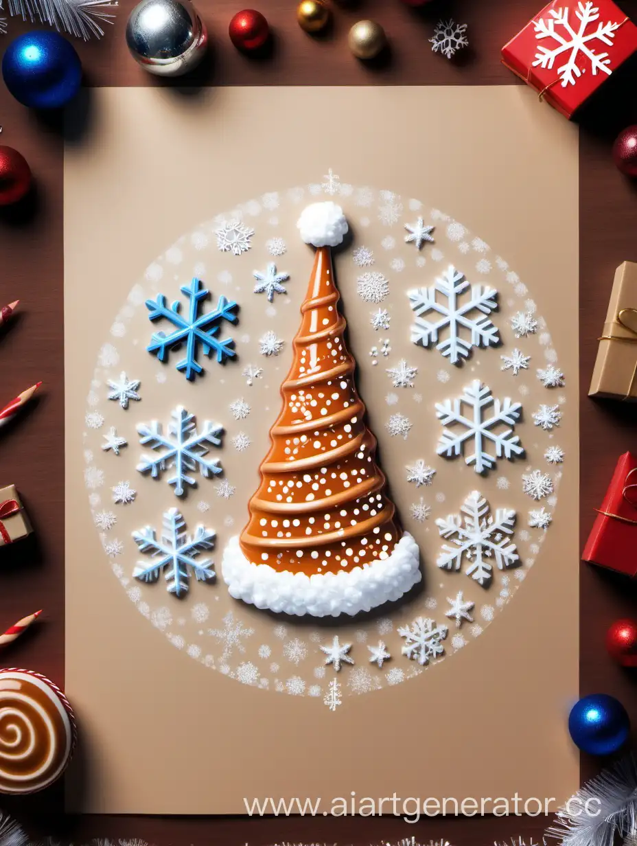 Enchanting-Winter-Scene-with-Santa-Clauss-Hat-and-Caramel-Sweet-Snowflakes