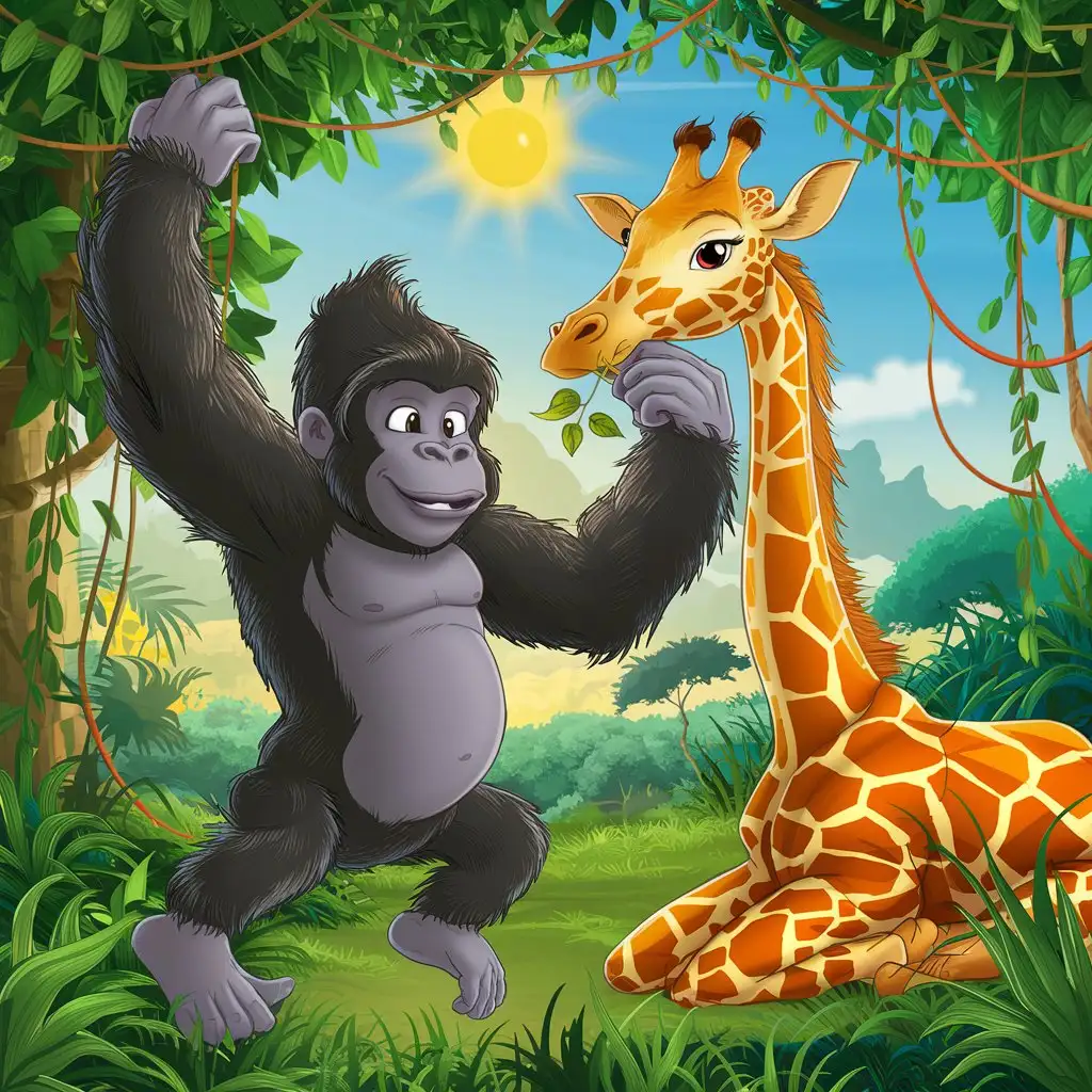 Gentle-Gorilla-Gordon-Meets-Graceful-Giraffe-Greta-in-the-Heart-of-the-African-Jungle