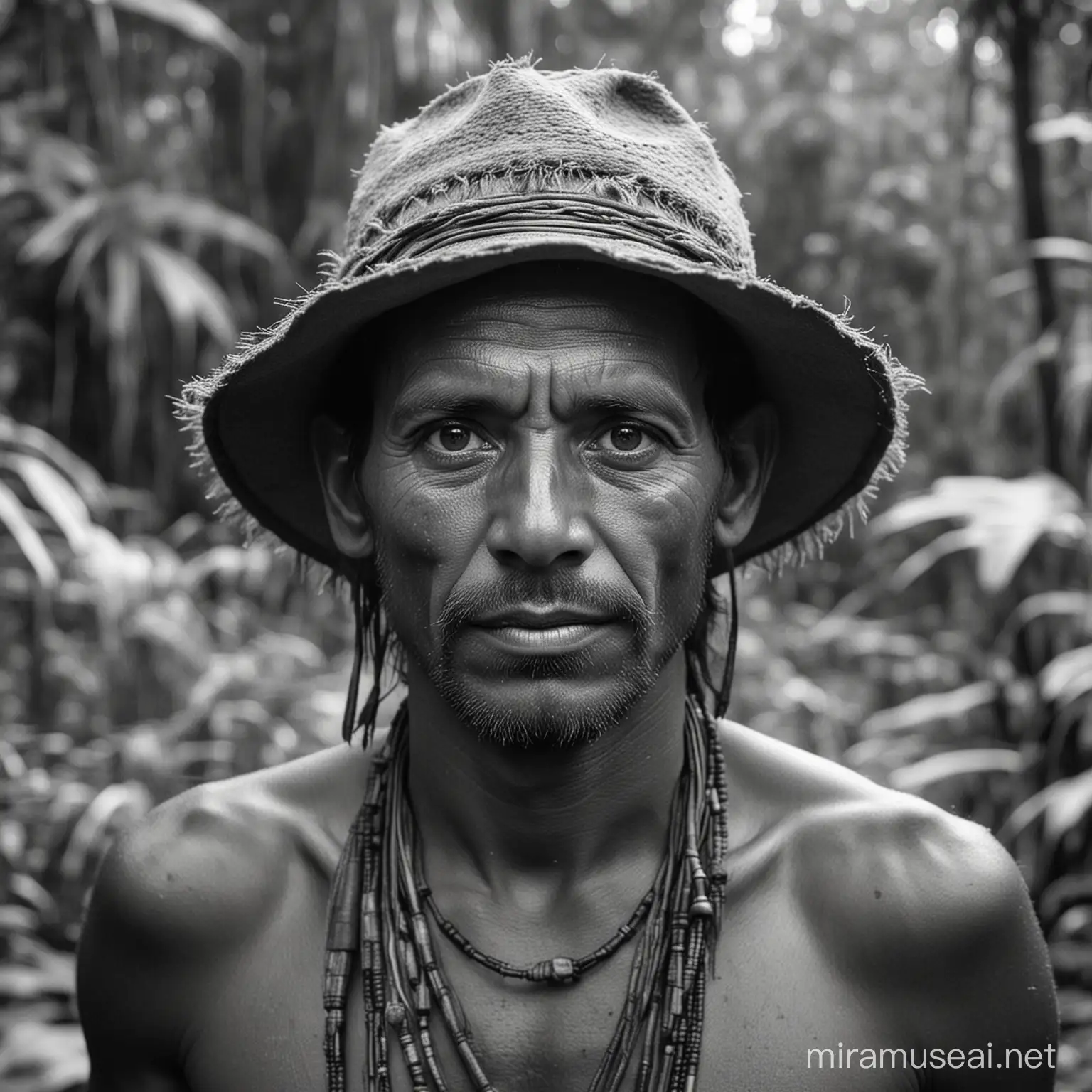 German Explorer Encountering Indigenous Tribe in Amazon Jungle Captured in Vintage Black and White Photography with Zeiss Lens