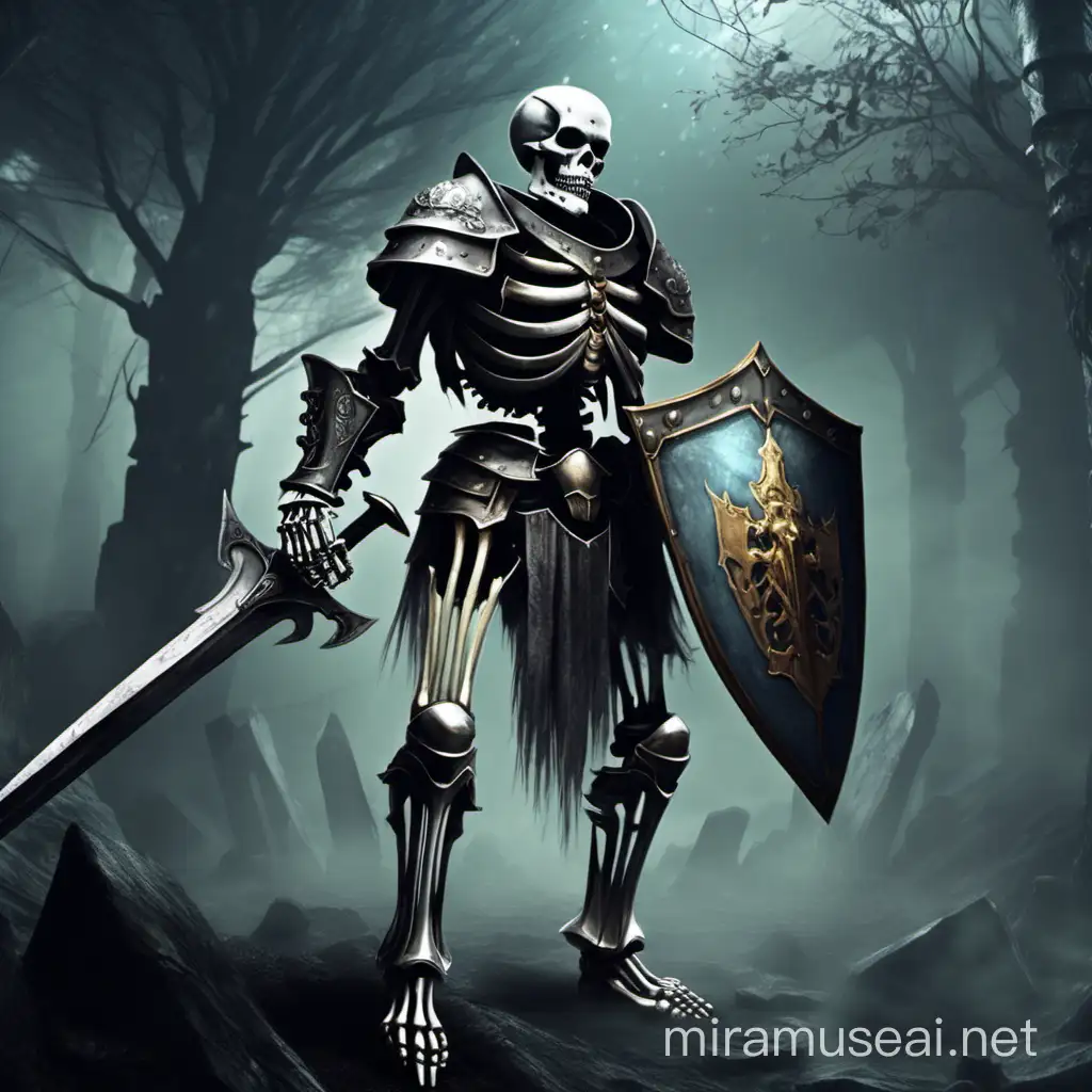 Fantasy Skeleton Knight Undead Warrior in Dark Armor