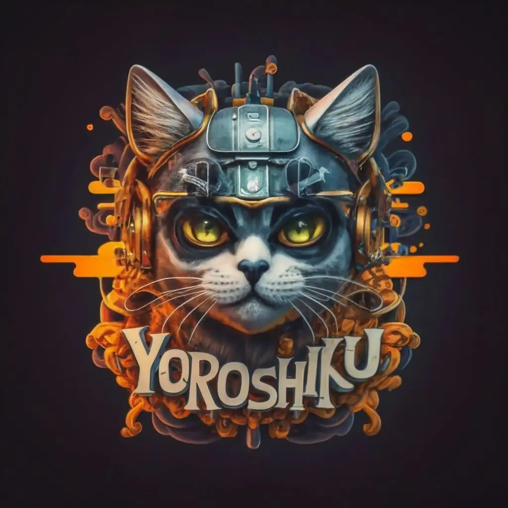 logo, cat in gangster style 80, graffiti, 3d render, typography, with the text ""YOROSHIKU"", typography, be used in Entertainment industry