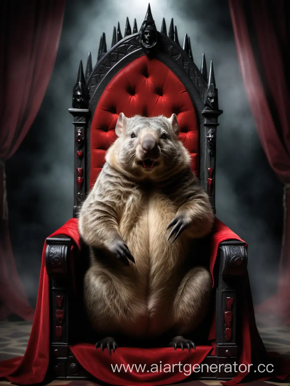 Вомбат сидит на королевском троне Влада Дракулы