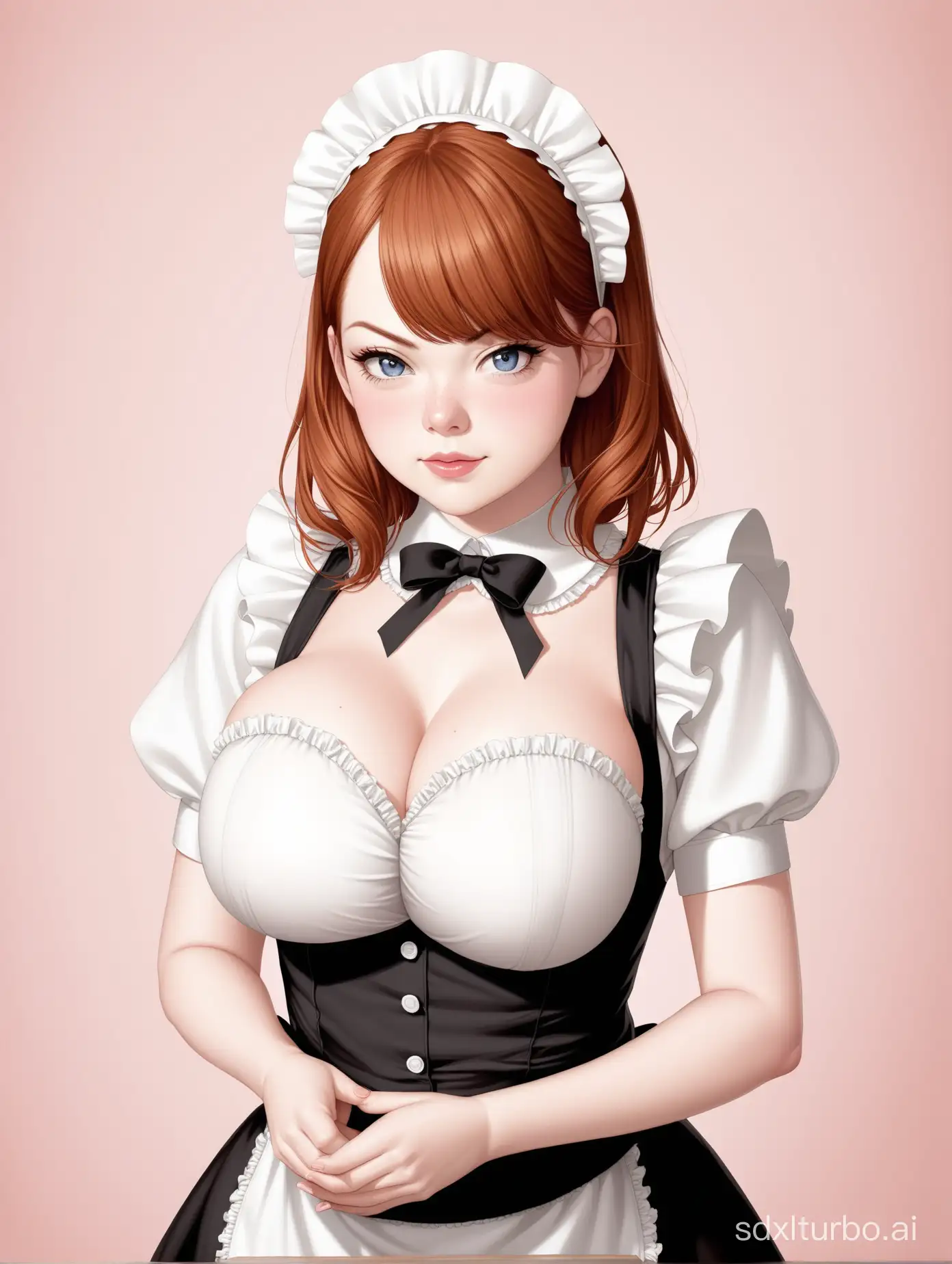 1 woman, like Emma Stone, huge breast，upper body, sexy, maid outfit Photograph by Loretta Lux