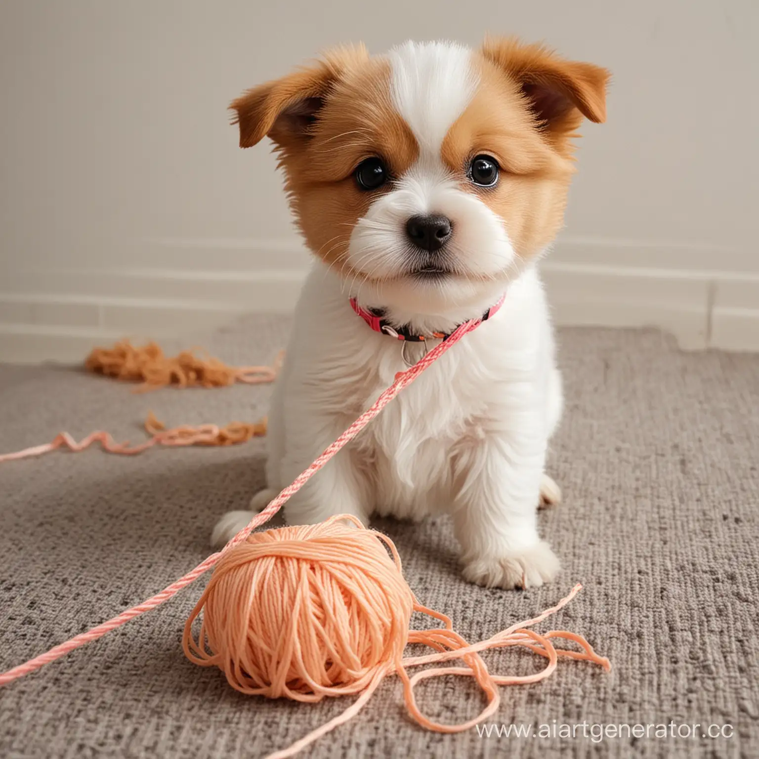 Adorable-Dog-Playing-with-Colorful-Yarn-in-Playful-Delight