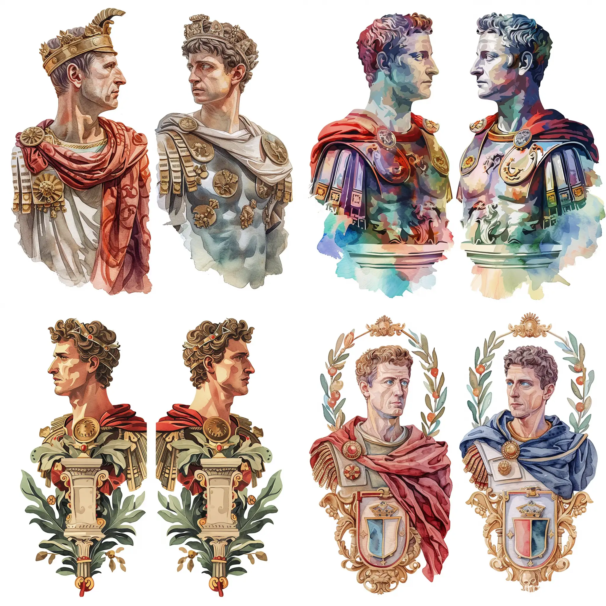 two variants of the ornament of the Roman King, a man, with the ability to reflect vertically, decoratively, watercolor, flat illustration