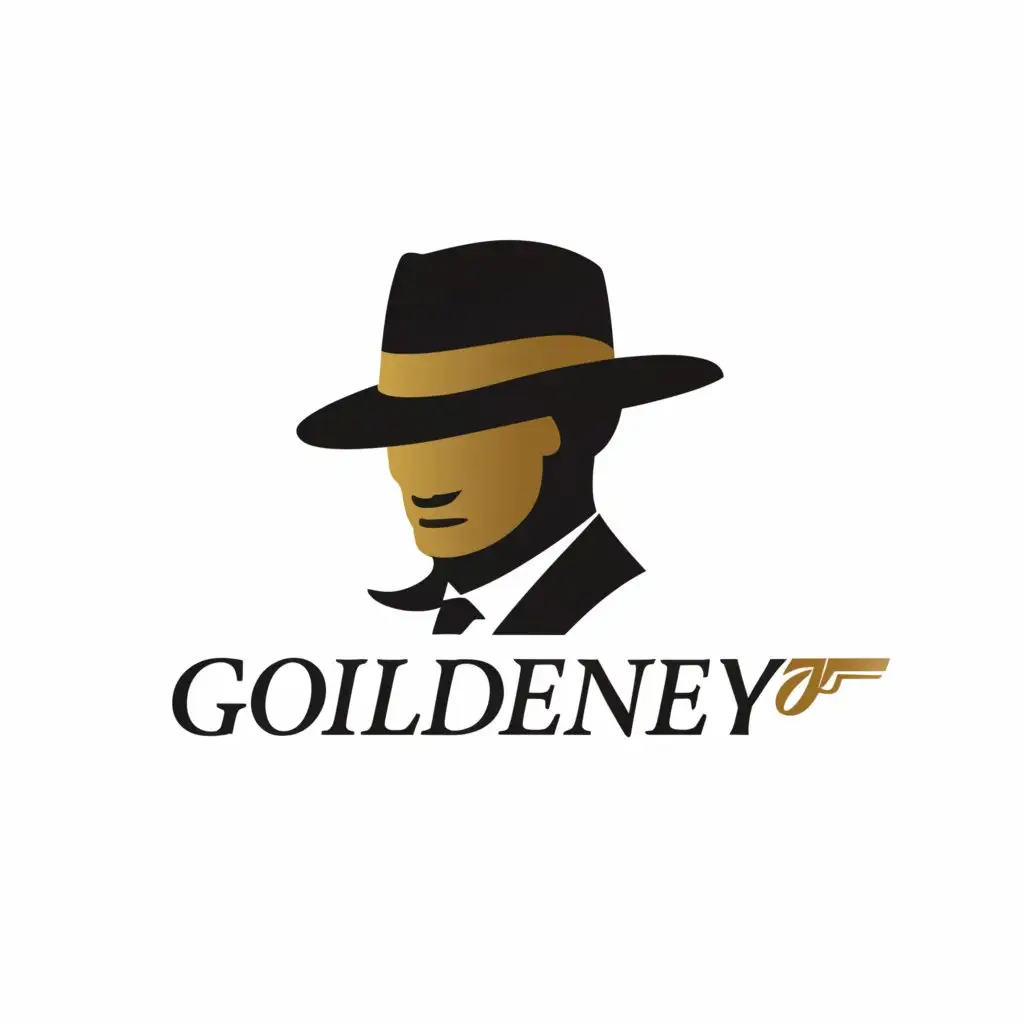 a logo design,with the text "GOLDENEYE", main symbol:Now, spy, man in costume,Minimalistic,clear background