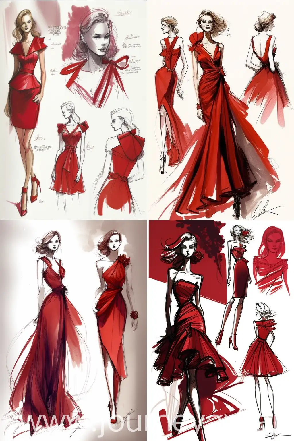 fashion illustration sketches of a red dress --ar 2:3 --v 4 --q 2