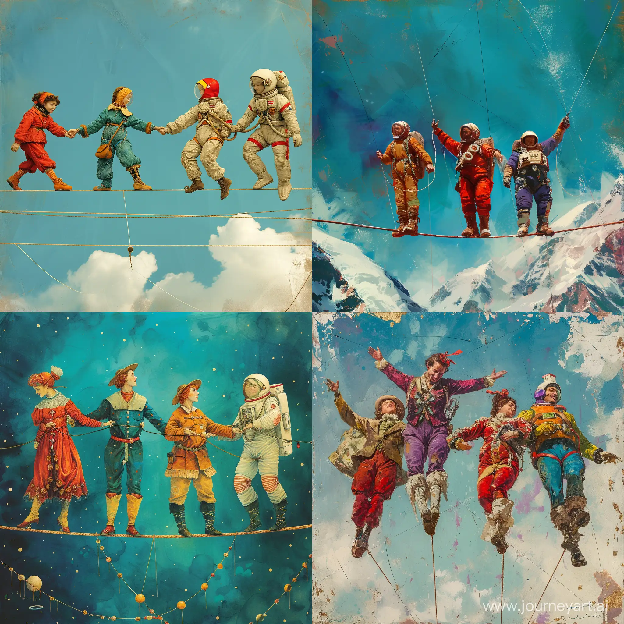 Joyful-Equilibrists-and-Cosmonaut-in-a-Vibrant-Tightrope-Performance