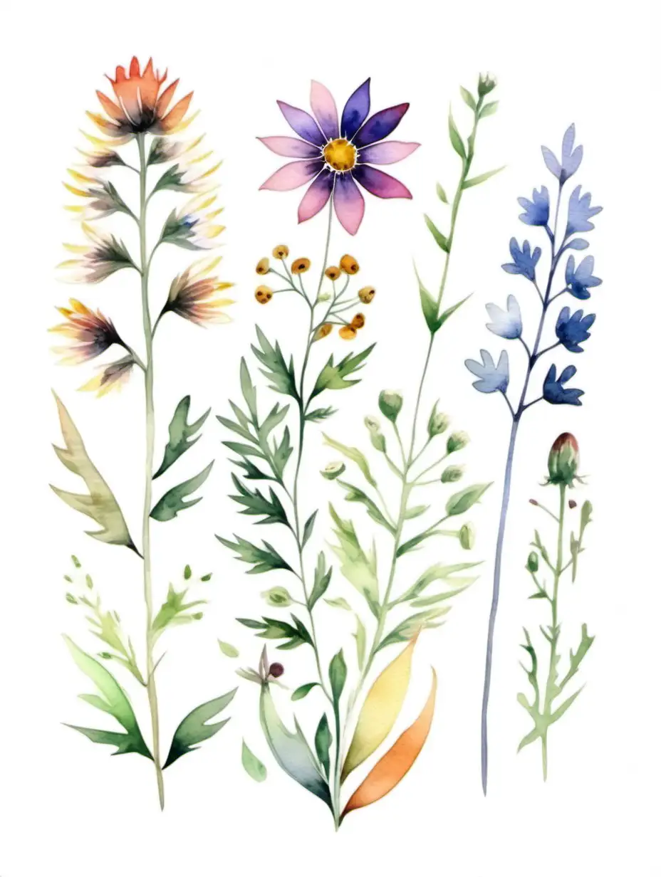 Vibrant Watercolor Wildflower Print Botanical Illustration Artwork