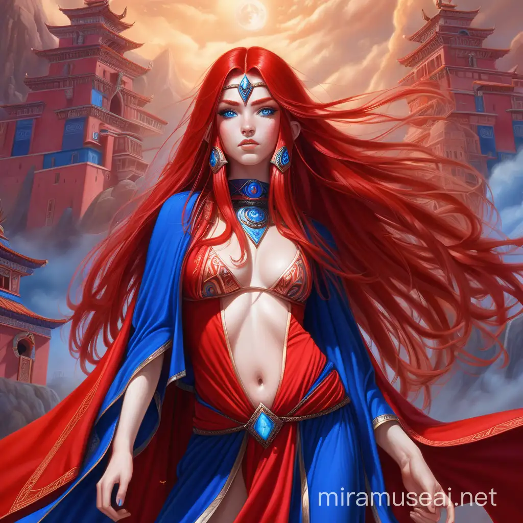 Enchanting Sorceress Goddess with Red Cape and Diabolical Aura