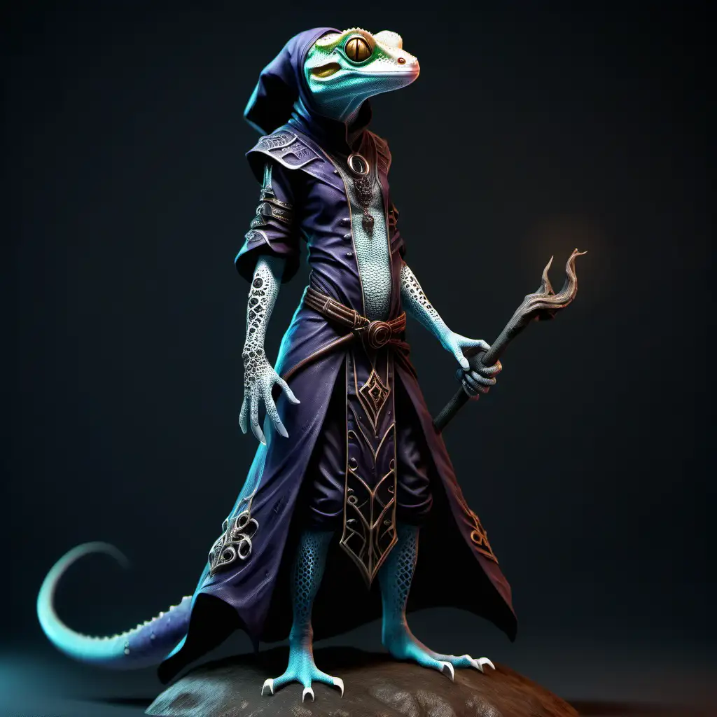 Realistic Female Gecko Dark Mage Necromancer Art