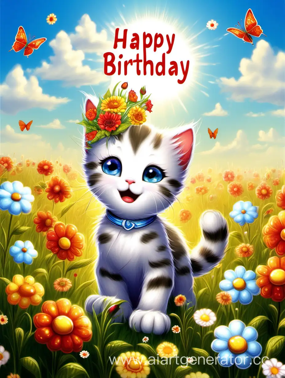 Fantasy-Scene-Adorable-Kitten-Presents-Birthday-Flowers-in-a-Field-of-Blooms