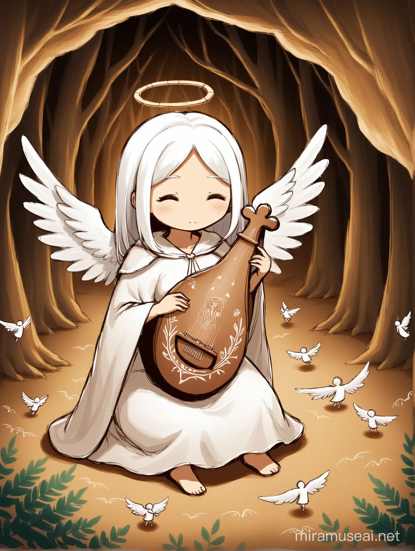 Angelic Lyre Player in Enchanted Forest