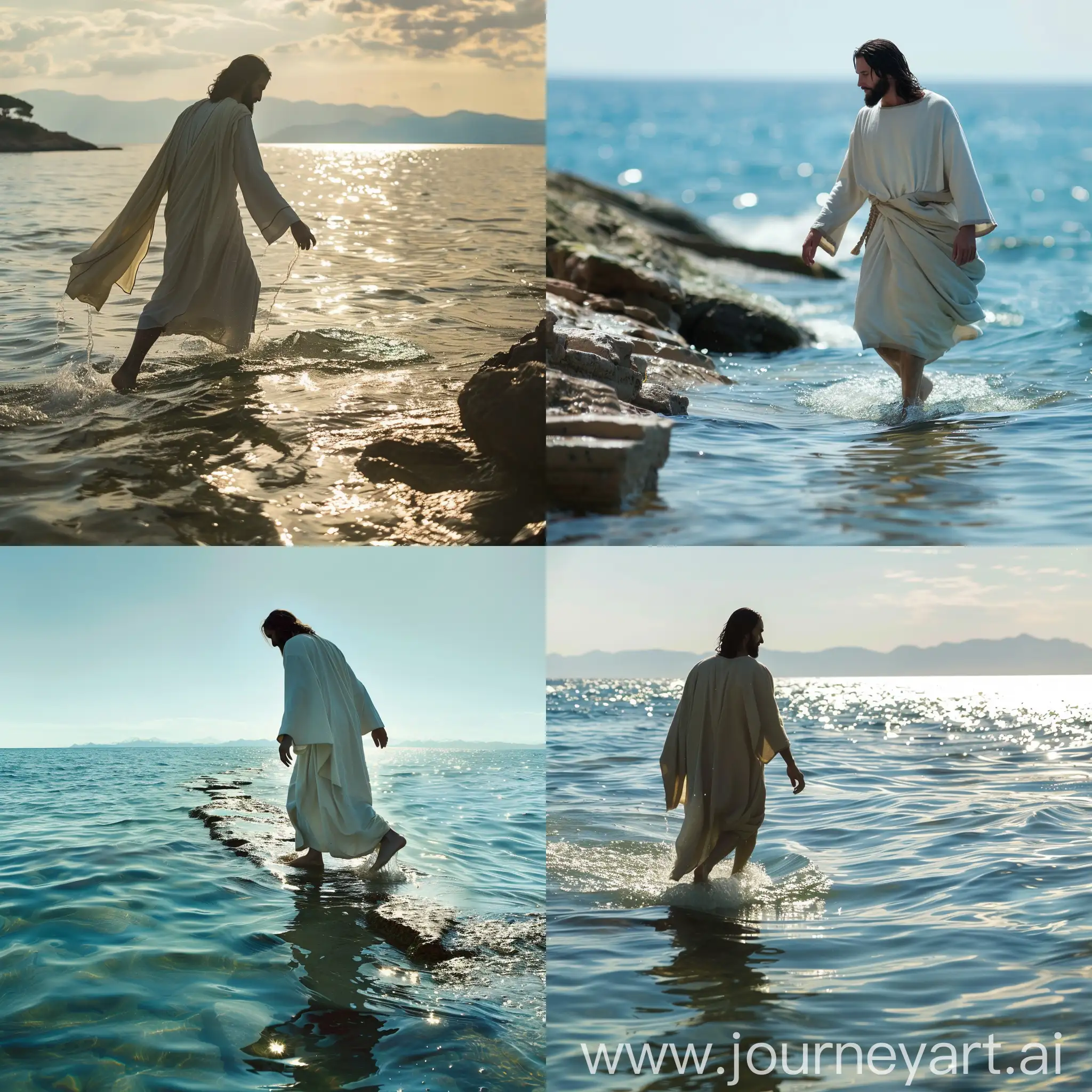 Jesus walks over water