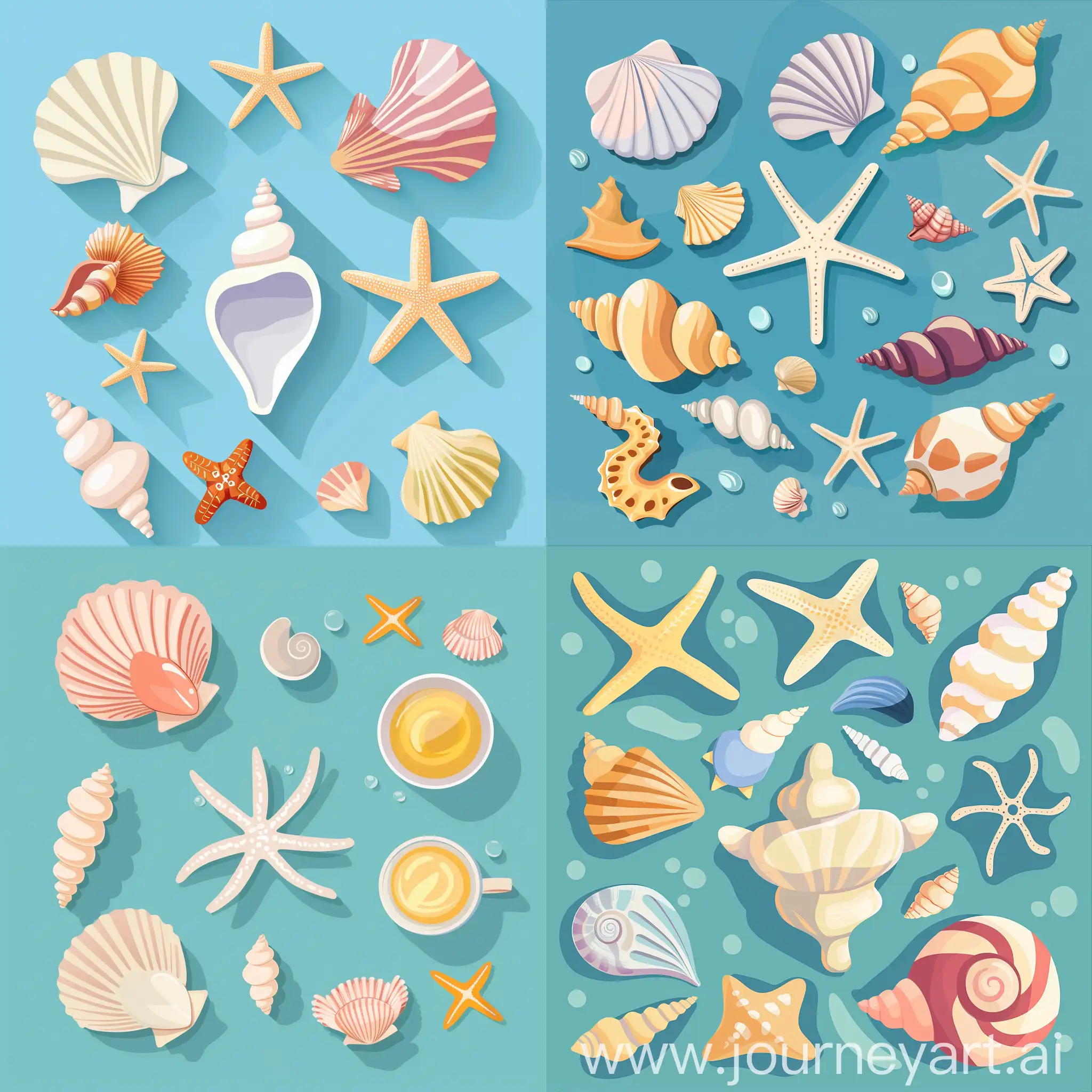 Beachside ambiance - nautical-themed decor with seashell objects image, in high quality flat style