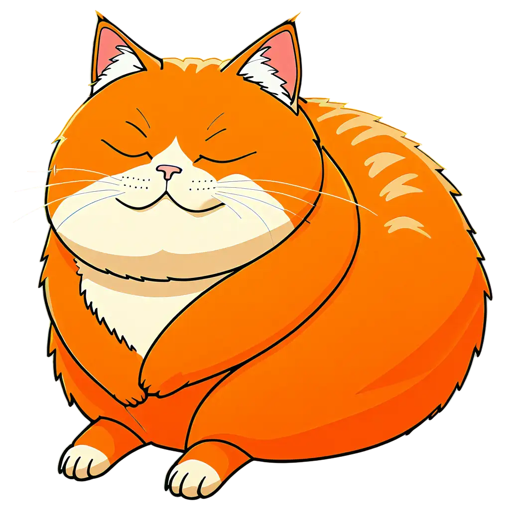 fat orange cat sleeping in cute anime style
