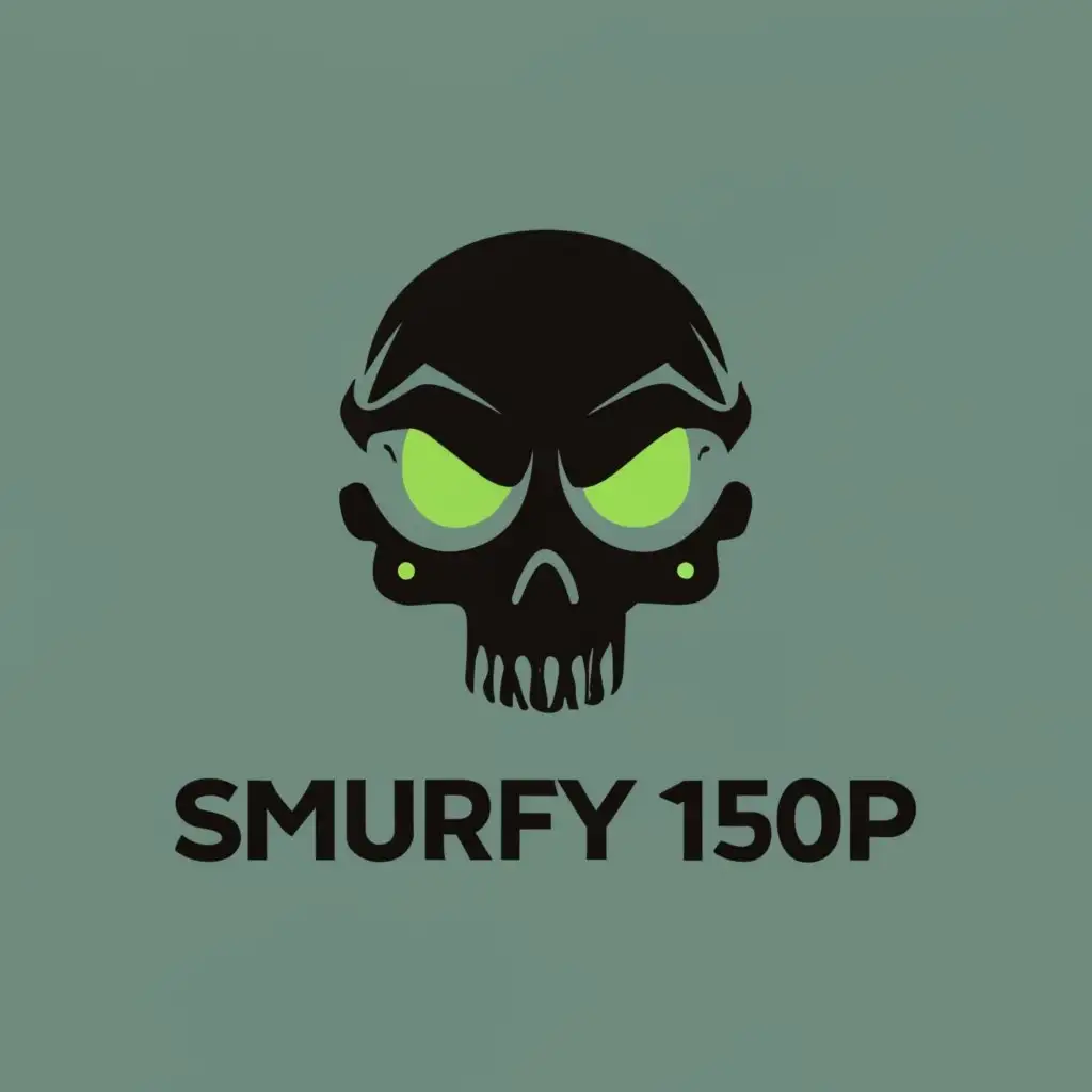 LOGO-Design-For-Smurfy150HP-Bold-Black-Skull-with-Vivid-Green-Eyes-and-Typography