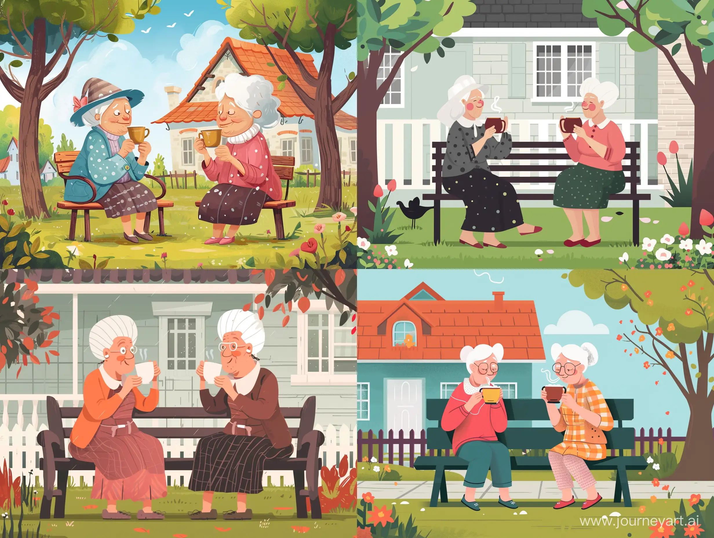 Joyful-Grandmothers-Enjoying-Tea-Time-on-Bench-Near-Home