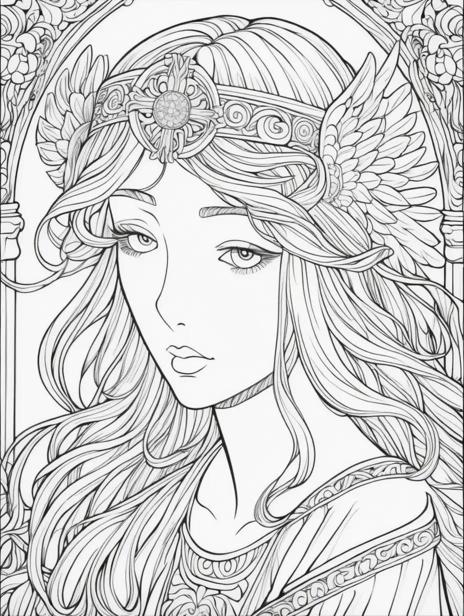 Beautiful Angel Coloring Page with Intricate Wings and Halo