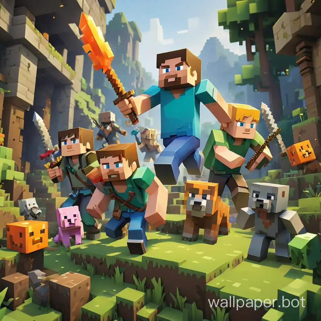 minecraft 4 adventure friends ready to fight bright colors traveling gamer pic