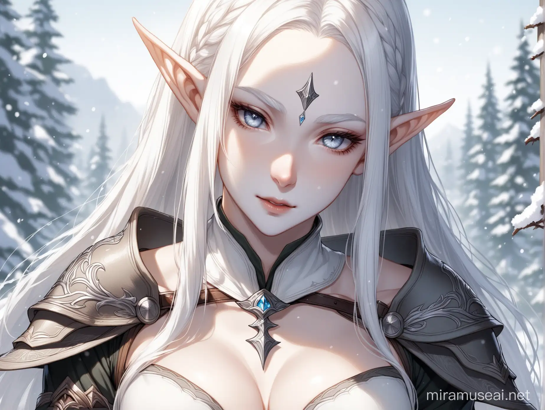 Majestic WhiteHaired Elf with Piercing Gray Eyes