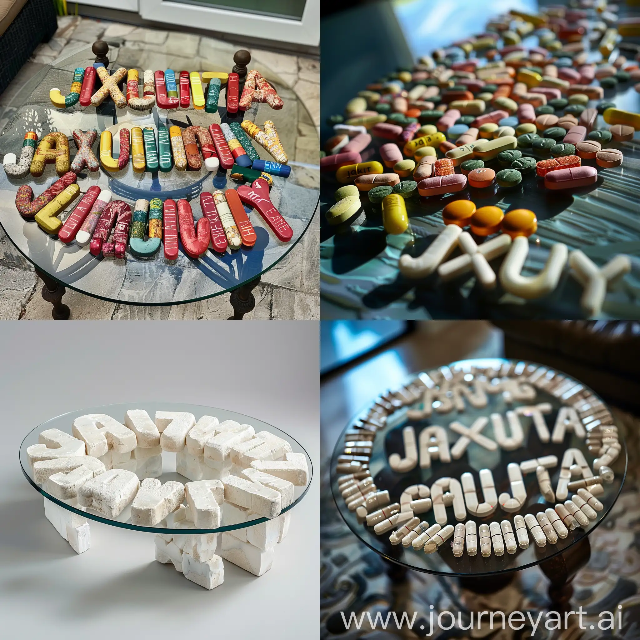 The word "jakuta family" was laid out on a glass table made of tablets