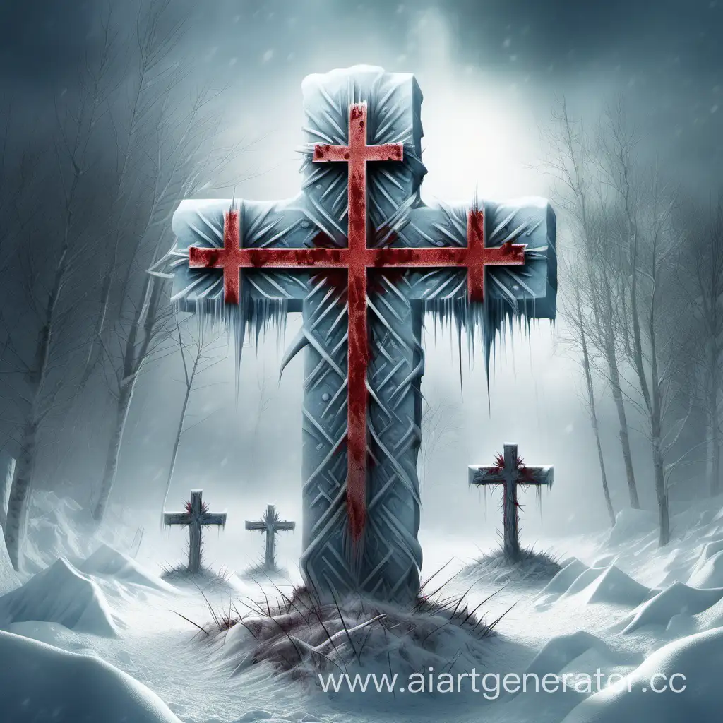 крест с четырьмя перекрестиями, крест с крестами на концах, зимний крест, символ, славянский, фэнтези, ледяной, кровавый