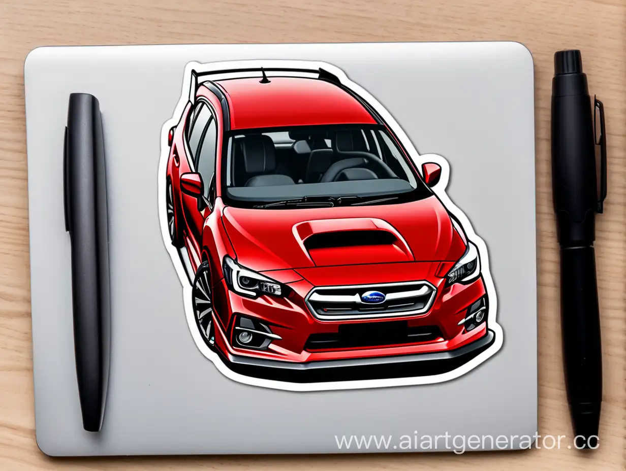 Red-Subaru-Levorg-with-Sticker-Vibrant-Car-in-Urban-Landscape