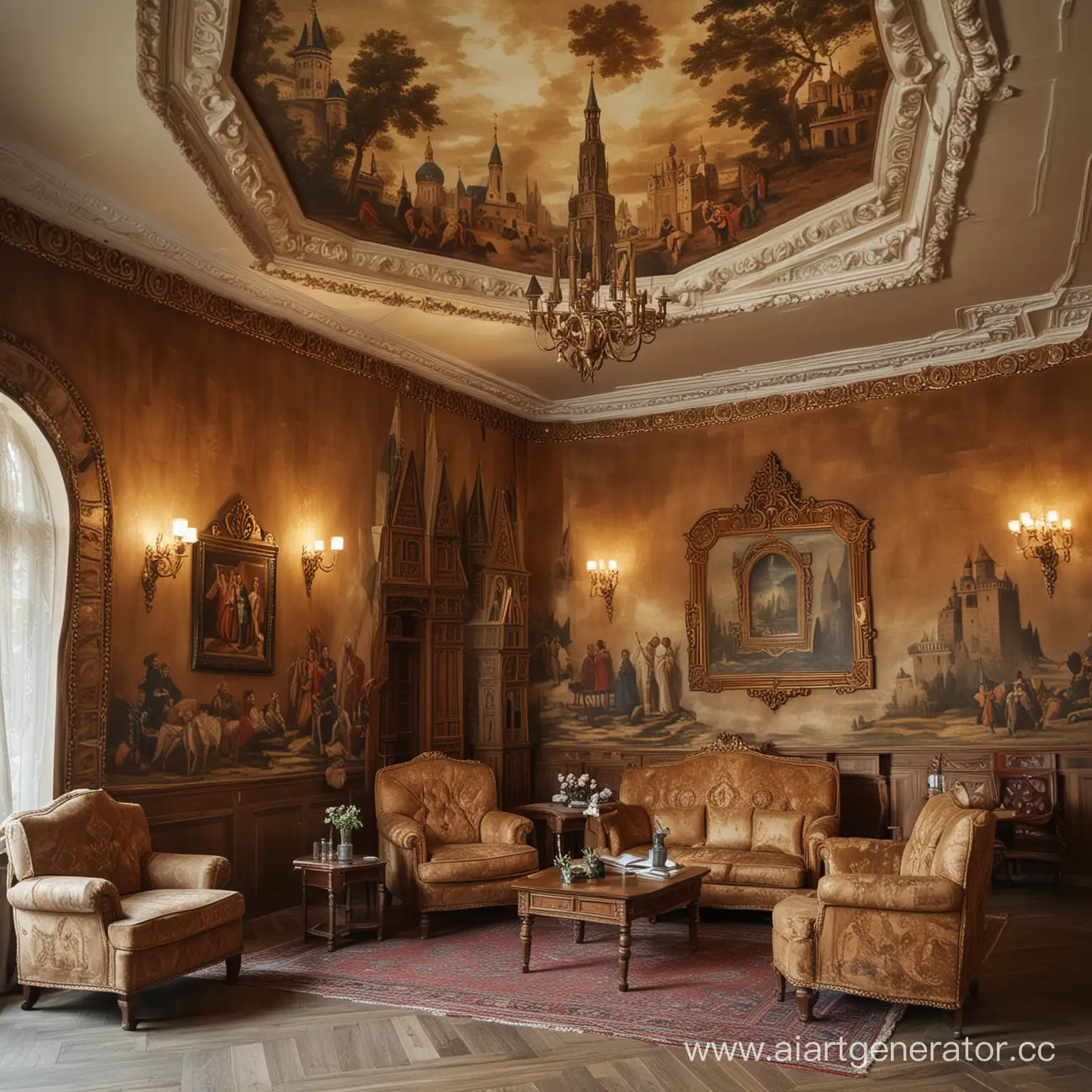 Stylish-Olonets-Fortress-Themed-Hotel-Reception-with-Antique-Russian-Decor