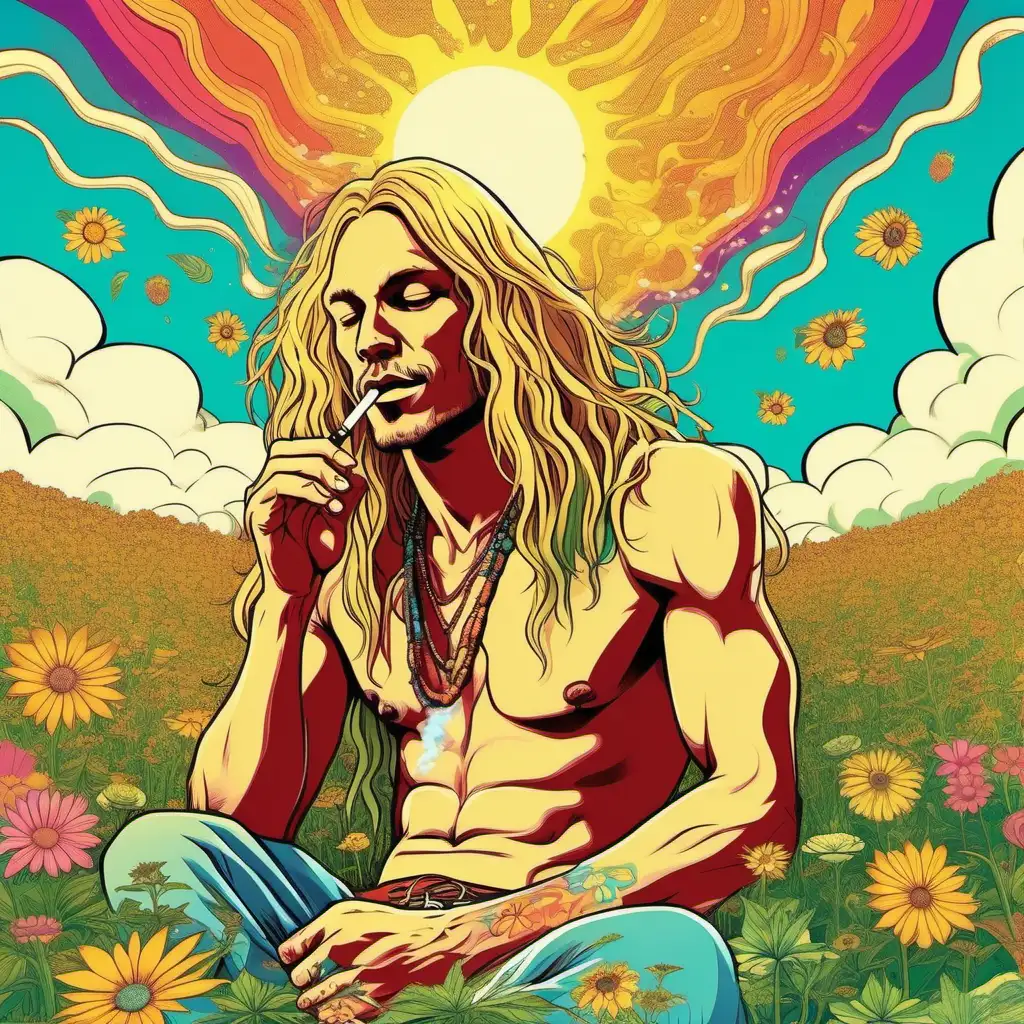 Muscular Hippie Enjoying Natures Bliss in a Colorful Trance