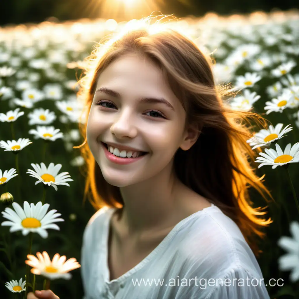 Smiling-Girl-in-Sunlit-Field-of-White-Daisies