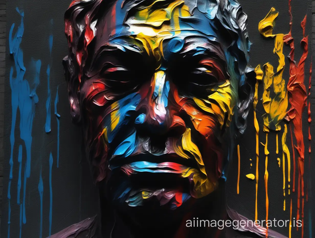 Dark Art Impasto Painting Multicolored Face Men in Cinematic Setting