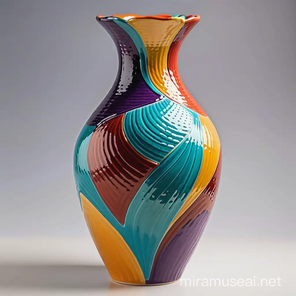 Керамическая абстрактная ваза. Украшена фактурным разноцветным декором