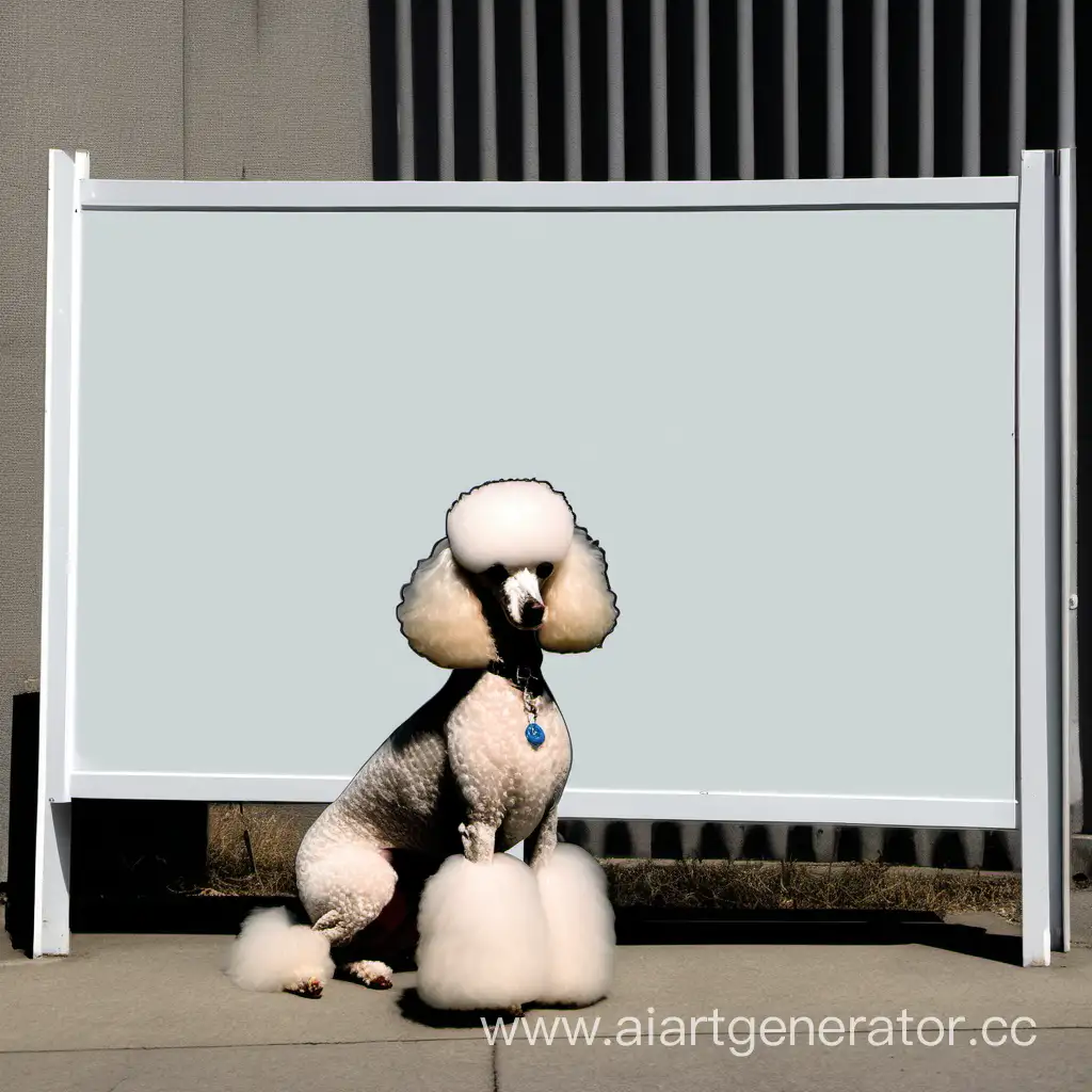 Curious-Poodle-Examines-Blank-Sign