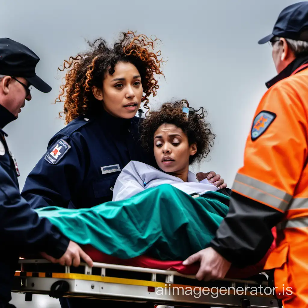 Emergency-Transport-MixedRace-Woman-with-Curly-Hair-in-Ambulance