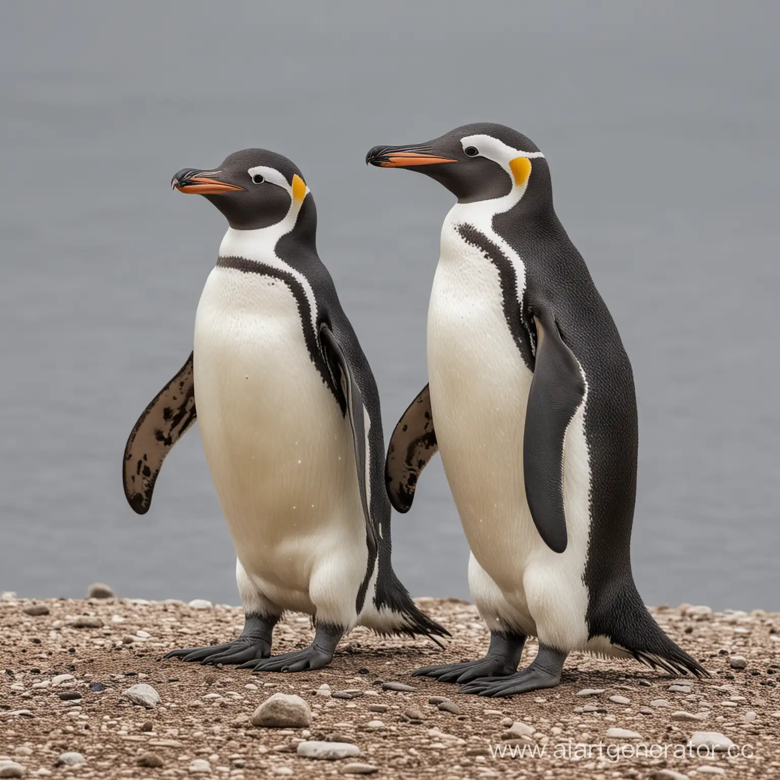 два больших северных пингвина в полный рост  без фона 