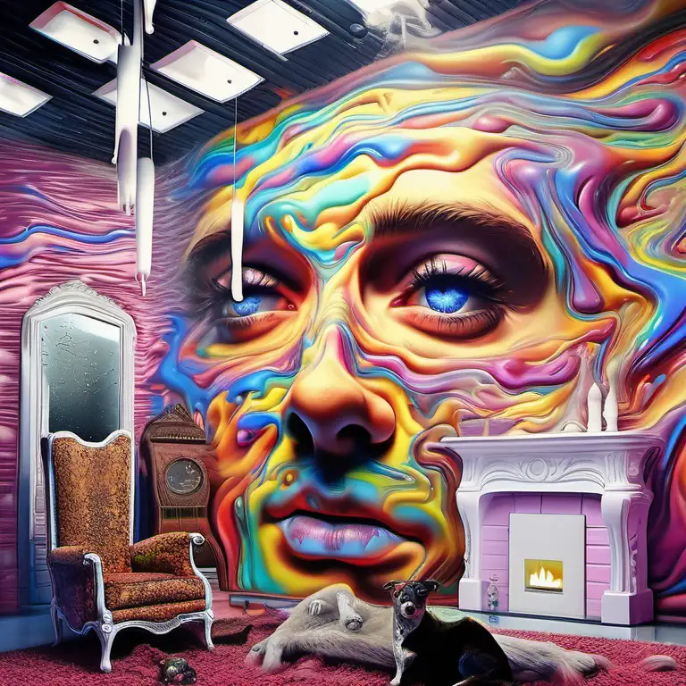 Surreal Living Room Mesmerizing Hallucinogenic Meltdown in Ultra Realistic Detail