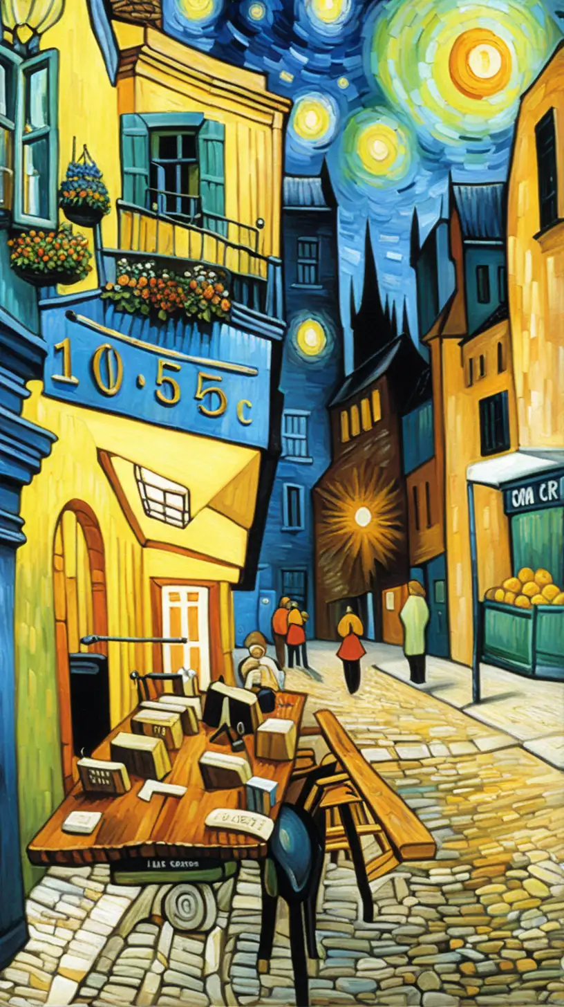 Draw an e-commerce store in Vincent van Gogh style