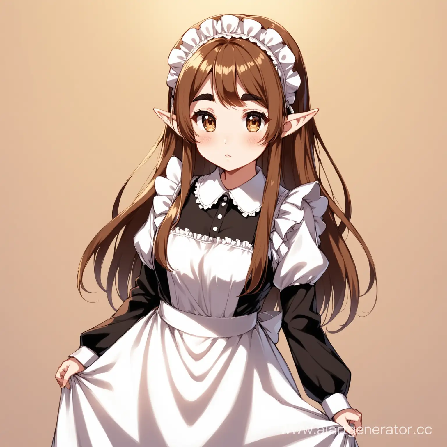 Maid-with-Brown-Hair-and-Elf-Ears-in-Elegant-Costume