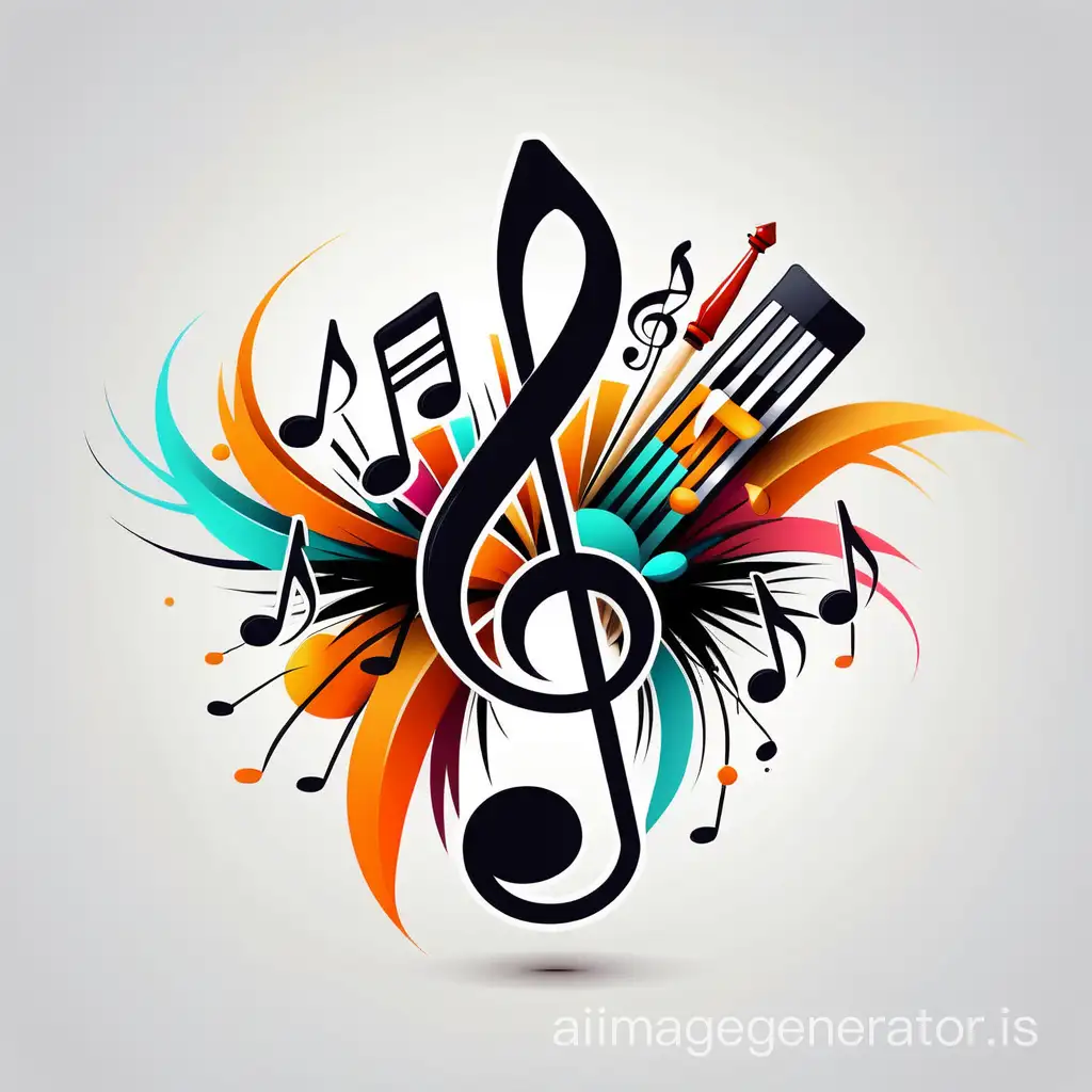 musical keys, musical notes and brush, minimalism logo, vector 2d, Abstract Art, bright, stylish, beautiful