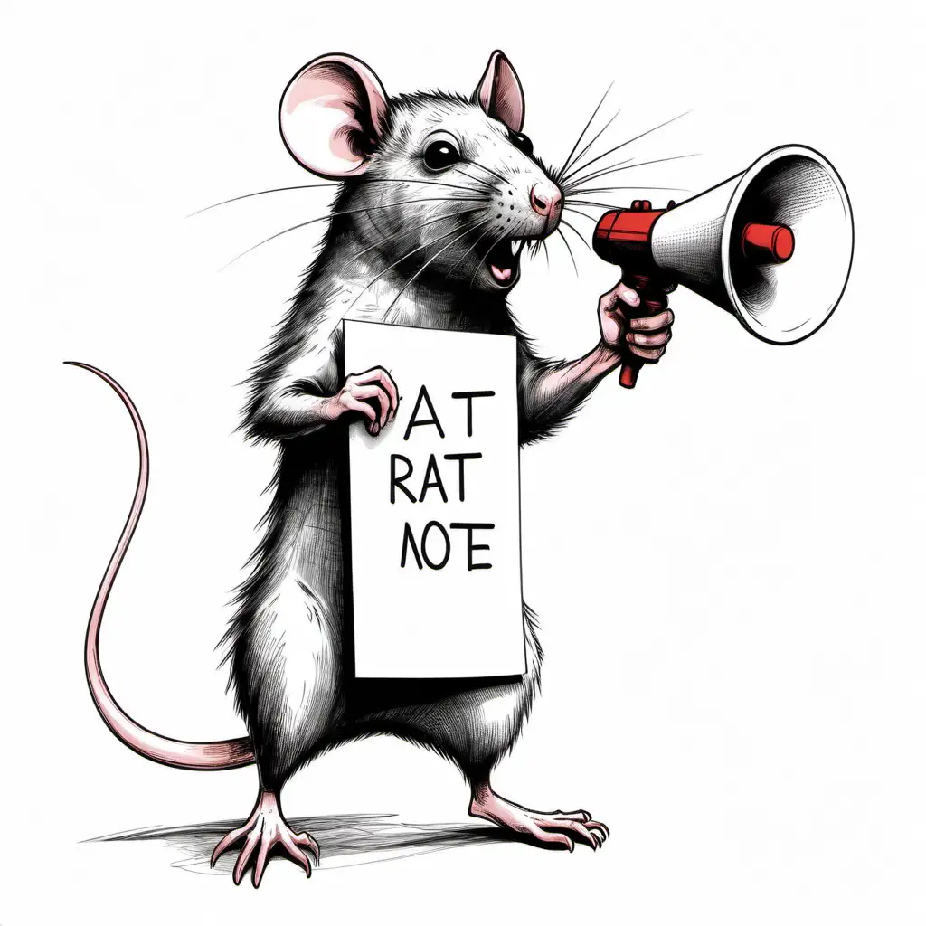 Rat holding megaphone and placard protesting sketch